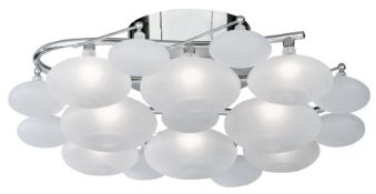 1 x Dulcie 8 Light Chrome Flush Ceiling Light Featurting White Glass Pebbles - 8 x 7W G4 IP20 -