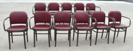 11 x Bentwood 'Gustav Adolf Schneck Style' Dining Chairs - Features Red Seat Pads and Fabric Backs
