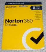 1 x Norton 360 Deluxe Anti Virus Software - 1 Years Subsciption for 5 Users - New and Unused - CL011