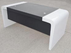 1 x Luxury Executive Black Leather Topped 1.8-Metre Office Desk in Gloss White with 2-Drawer