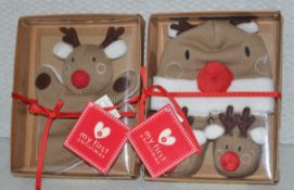 1 x MY FIRST CHRISTMAS Rudolf Hat, Bootees, and Comforter - Ref: MULTI / NHC02 - CL987 - Location:
