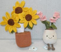 2 x JELLYCAT 'Amuseables' Sunflower & Orchid Plush Cuddly Toys - Total Original Price £79.90