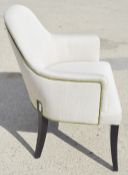 1 x Elegant Upholstered Handle-back Occasional Chair with Velvet Green Piping and Wooden Sabre