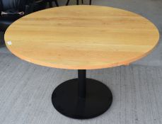 1 x Solid Oak Restaurant Dining Table with a Black Pedestal Base - Dimensions: H74 x W120 x D120 cms