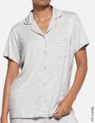 1 x SKIMS Sleep Short Sleeve Button Up Night Shirt in Light Heather (Top only) - Size: XXS = UK