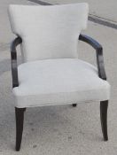 Pair of Commercial Mid-Century-style Bridge Chairs with Wooden Armrests, Upholstered in a Light Grey