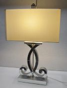 1 x COACH HOUSE Branded Table Lamp Light with Clear Mirrored Glass Base and Faux Silk Shade - Ref:
