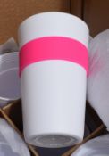 100 x Verona 350ml Reusable Coffee Mugs Featuring Pink Holding Band and Screwtop Lid