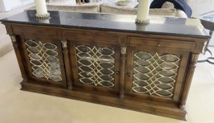 1 x Luxurious Marble Topped Regency Revival 3-Door Sideboard with Velvet Lined Drawers