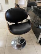 3 x Stylish Modern Breakfast Bar Stools with Curved Wooden Frames and Black Faux Leather