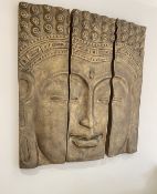 1 x Large Wooden Buddha Wall Art in 3-Sections - 1-Metre Tall - NO VAT ON THE HAMMER