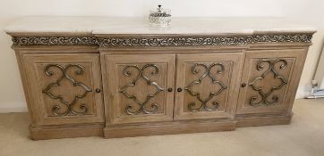 1 x Stone Topped Baroque-style Buffet Credenza Sideboard with Ornate 4-Door Frontage - Ref: AAS155 /