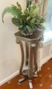 1 x Tall Plant Stand / Lamp Pedestal Table with a Painted Silver Finish - Ref: HP287 / BED -