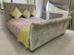 1 x Opulent Super King Velvet Upholstered Sleigh Bed with Buttoned Header and Footer, Grey - Ref: