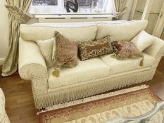 1 x Damask Uphostered Sofa in a Silver-Grey with Decorative Fringe Trim   - Ref: AAS113 / LNG1 -
