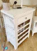 1 x Rustic Wooden Wine Rack Unit with Drawer Storage Handpainted in White - Ref: HF274 / BED -