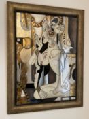 1 x Abstract, Cubist-style Piece Featuring Female Figures in a Gold Toned Textured Frame - Ref: