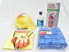 1 x PPE Safety Kit Featuring a Kidde 1kg Fire Extinguisher, Scan Safety Helmet, 20 Pack of