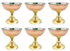 Set of 6 x Steel and Copper Desert Bowls with Brass Bases - Approx Dimensions: H9 x W9.5 cms - New