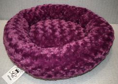 1 x Curly Faux Fur Dog Bed in a Modern Plum Colour - Size: 50cm Diameter with a 12cm Depth -