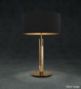 1 x CASTRO 'Safi' Luxury Designer Table Lamp Featuring an Artisanal Brass Base, Fawn Grey Silk Shade