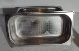 7 x Stainless Steel Perforated Gastronorm Pan - Size: H6 x 32.5 x 17.5 cms