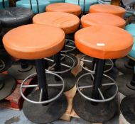 6 x Bar Stools Featuring Round Tan Leather Seats and Chrome Footrests - Dimensions: H79 x W46