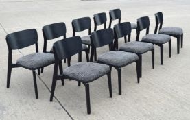 10 x Retro Style Restaurant Dining Chairs Featuring a Black Finish and Padded Seat Pads