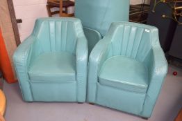 4 x Turquiose Leather Club Armchairs - Dimensions: H46/87 x W50/73 x D53/66 cms