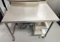 1 x Stainless Steel Preparation Table Featuring Castor Wheels, Upstand and Space for Undercounter