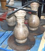 3 x Restaurant Table Pedestals Featuring Natural Wooden Columns - Dimensions: H66.5cm with a 61cm