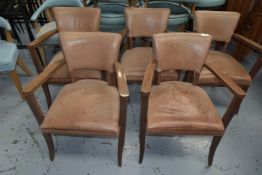 5 x Vintage Distressed Style Restaurant Chairs Featuring Cushioned Seats, Backrests, Armrests