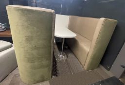 1 x Bespoke Sofa Pod with Table, Hand-Upholstered in Premium Velvet and Faux Leather Fabrics in