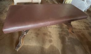1 x Vintage Wooden Bench with Carved Legs, Reupholstered in a Premium Faux Leather by British