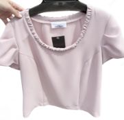 1 x ANNE BELIN Ladies' Designer Short Sleeve Scoop Neck Top in Pink with Ruched Detail - Size: