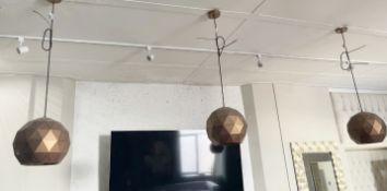 Set of 3 x Modern Geometric Pendant Ceiling Lights with Black Cords - Original Price £550.00