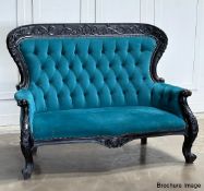 1 x Opulent Period-style Button-Back Sofa Upholstered in Cobalt Blue Velvet - Original Price £1,495