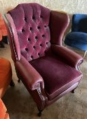1 x Bespoke Chesterfield Button-Back Armchair Hand-Upholstered in a Premium Oxblood Velvet