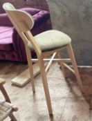 Pair of Wooden Bar Stools with Fabric Upholstered Seat and Covered Backrest