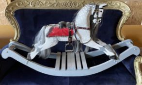 1 x Early 19th Century Hand-Painted Rocking Horse, with Upholstered Saddle and Studded Details