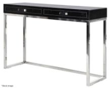1 x Faux Crocodile Leather Upholstered 2-Drawer Hall Console Unit in Black with Chromed Legs