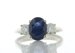 18ct Yellow Gold Three Stone Oval Cut Diamond And Sapphire Ring (S2.16) 0.77 Carats