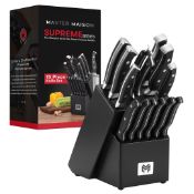 RRP £55.11 Master Maison 15-Piece Premium Kitchen Knife Block Set