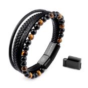RRP £19.58 LIVLOKO Mens Bracelet Leather Black Multi-Layer Bracelet