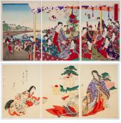 Chikanobu, Horse Racing, Set of 2 Ukiyo-e