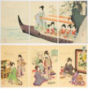 Set of 2 Beauty Prints, Chikanobu, Boat Excursion