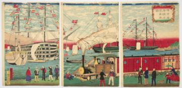 Hiroshige III, Steam Train, Yokohama, Japanese Print