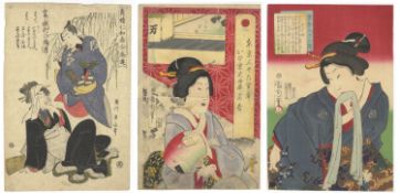 Eizan, Kunichika, Set of 3 Original Japanese Prints