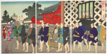 Chikanobu, Castle Visit, Antique Japanese Print