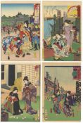 Chikanobu, Yoshitora, Beauty, Set of 4 Ukiyo-e